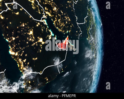 United Arab Emirates from space on planet Earth at night with visible country borders. 3D illustration. Elements of this image furnished by NASA. Stock Photo