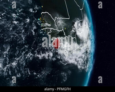 Sierra Leone from space on planet Earth at night with visible country borders. 3D illustration. Elements of this image furnished by NASA. Stock Photo