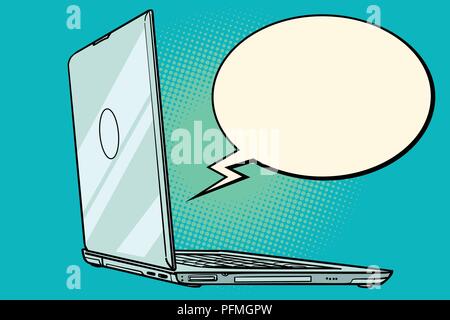 laptop comic book bubble. cartoon pop art retro vector illustration drawing Stock Vector