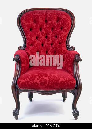 Upholstered chair with beech and walnut frame, c. 1860 Stock Photo