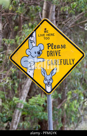Koala and kangaroo Australian  warning road sign Stock Photo