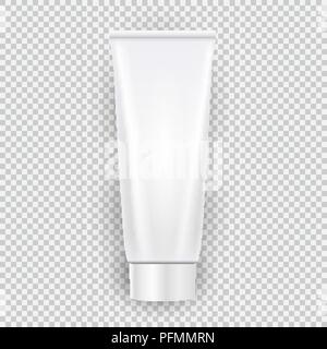 White blank cream bottle template top view with shadow isolated on transparent background. Vector Illustration Stock Vector