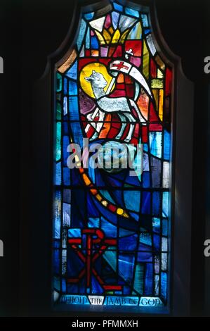 New Zealand, North Island, Wellington, Wellington Cathedral of St Paul, stained glass window showing lamb Stock Photo