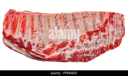 Raw fesh spare ribs isolated on white background, view from above, close-up Stock Photo