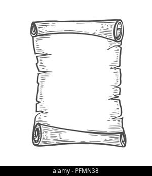 Vector hand drawn illustration of old scrolls in vintage engraved style. isolated on white background. Stock Vector