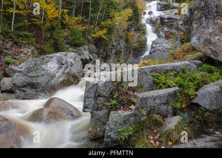 Silver Cascade in Hart’s Location, New Hampshire during the autumn months. This waterfall is roadside along Route 302 in Crawford Notch State Park, an Stock Photo