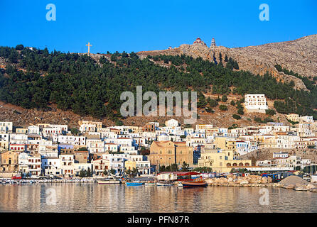 Greece, Dodecanese Islands, Kalymnos, Pothia, view of waterfront and harbour Stock Photo