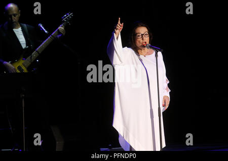 Byblos. 21st Aug, 2018. Greek singer Nana Mouskouri performs during the Byblos Festival in Lebanon's northern city Byblos on Aug. 21, 2018. Credit: Bilal Jawich/Xinhua/Alamy Live News Stock Photo