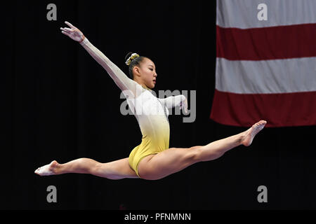 August 19, 2018 - Boston, Massachussetts, U.S - KARA EAKER practices her beam routine during the warm-up period before the final night of competition held at TD Garden in Boston, Massachusetts. (Credit Image: © Amy Sanderson via ZUMA Wire) Stock Photo
