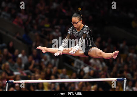 August 19, 2018 - Boston, Massachussetts, U.S - MORGAN HURD competes on the uneven bars during the final night of competition held at TD Garden in Boston, Massachusetts. (Credit Image: © Amy Sanderson via ZUMA Wire) Stock Photo