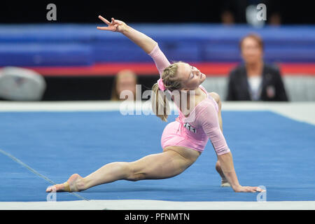 August 19, 2018 - Boston, Massachussetts, U.S - RILEY MCCUSKER competes on the floor exercise at the competition held at TD Garden in Boston, Massachusetts. (Credit Image: © Amy Sanderson via ZUMA Wire) Stock Photo