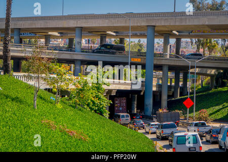Afternoon aerial view of ramps and traffic on the Harbor 110 and ...