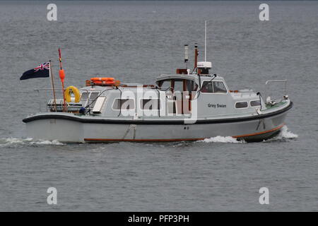 Grey Swan, believed to be a Ministry of Defence launch based at Faslane, passing Greenock during Exercise Joint Warrior 18-1. Stock Photo