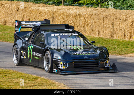 1986 Ford RS200 'Pikes Peak' with driver Pat Doran at the 2018 Goodwood Festival of Speed, Sussex, UK. Stock Photo