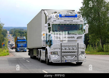 IKAALINEN, FINLAND - AUGUST 9, 2018: White Scania R freight truck Starfly  customized with light accessories in truck convoy to Power Truck Show 2018  Stock Photo - Alamy