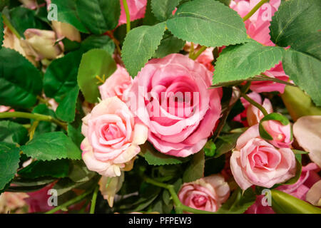 Beautiful colorful flowers wall background, Flowers made of fabric. Stock Photo