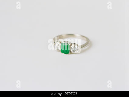 An emerald ring, platinum Stock Photo
