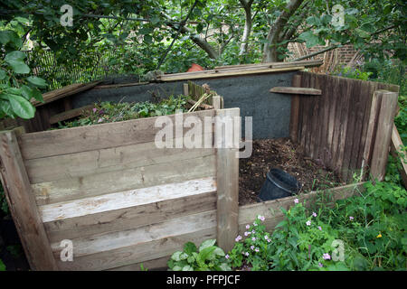 Compost bin in allotment Stock Photo