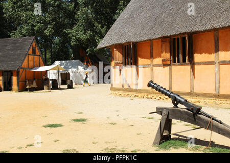 Recreated interior of the James Fort at the historic Jamestown Settlement, Virginia, USA Stock Photo