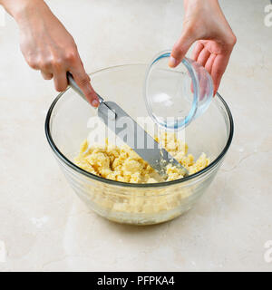 water bowl cold mixing flour adding into pastry mixture palette knife alamy shortcrust