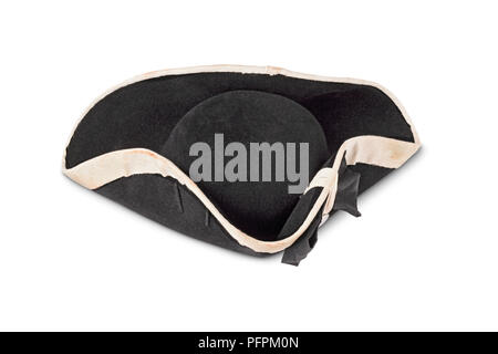 Black and white tricorne hat, as worn by Continental Army during American Revolutionary War Stock Photo