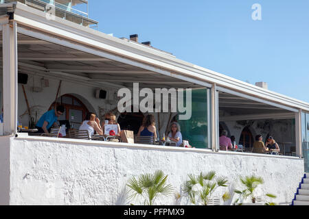 Picnic Beach Restaurant in Sitges, Spain Stock Photo