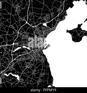 Area map of Aarhus, Denmark. Dark background version for infographic and marketing projects. This map of Aarhus, contains typical landmarks with stree Stock Vector