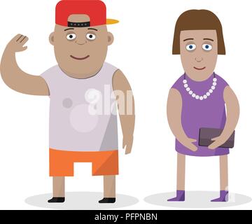 Vector flat character design on couple. Boy and girl on isolated white background. Cartoon character. Stock Vector