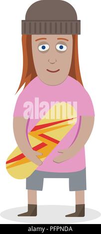 Young girl hipster skateboarder. Flat style character vector illustration isolated on white background. Stock Vector