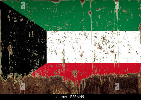 National flag of Kuwait on rusty metal texture Stock Photo