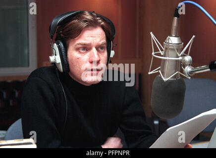The Scottish actor, Ewan McGregor, doing a voice over in a studio. Stock Photo