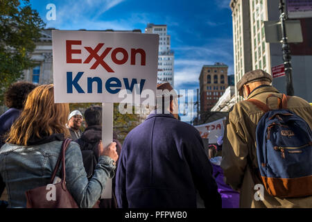 New York City, USA.  29th November, 2015:  A woman holds up a sign during the global climate change march in New York City, USA. Stock Photo