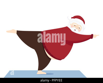 Illustration of a Modern Santa Claus in a Warrior Yoga Pose Stock Photo