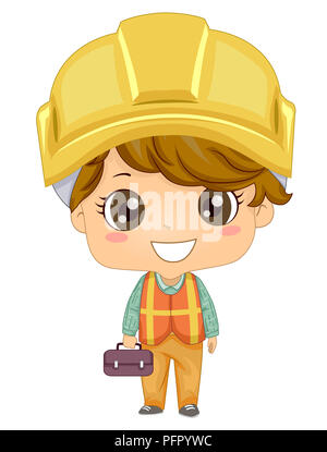 cartoon construction worker with safety vest and helmet over white ...