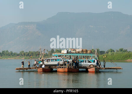 Laos, Southern Laos, Champasak car ferry across the Mekong Stock Photo
