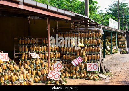 Sri Lanka, pineapples for sale at stall Stock Photo