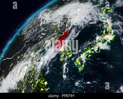 North Korea on planet Earth with visible country borders in hands in ...