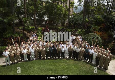 Senior military leaders from around the Indo-Pacific region gather for the 4th annual Pacific Amphibious Leaders Symposium (PALS) in Honolulu, Hawaii, May 22, 2018. PALS brings together senior leaders of allied and partner militaries with significant interest in the security and stability of the Indo-Pacific region to discuss key aspects of maritime/amphibious operations, capability development, crisis response and interoperability. Stock Photo