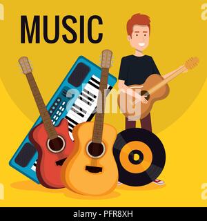 man with synthesizer musical and instruments Stock Vector