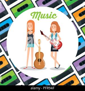 women with guitars playing Stock Vector