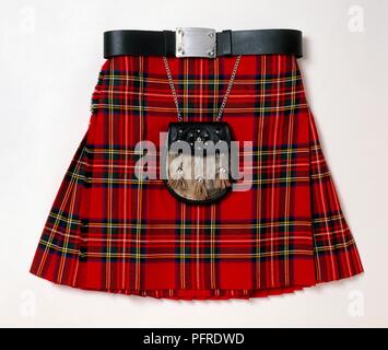 Royal Stewart Tartan kilt with sporran attached to belt Stock Photo