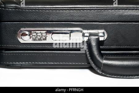 Black briefcase with 999 combination on the lock, close-up Stock Photo