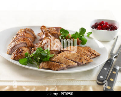 Roast duck with cranberries Stock Photo