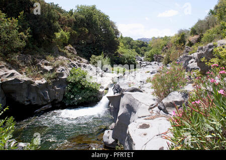 Italy, Sicily, Messina Province, Francavilla di Sicilia, Valle dell'Alcantara (Alcantara Valley), 'Gurne', natural ponds Stock Photo