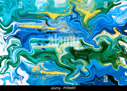 Marbled blue, green and golden abstract background. Liquid marble ...