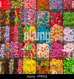 Assorted gummy candies in the shop. Top view. Jelly sweets. Stock Photo