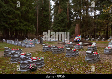 October 2017, - tombstones on military graves of soldiers who died during World War II; Severnoe (Northern) cemetery, Saint-Petersburg, Russia Stock Photo