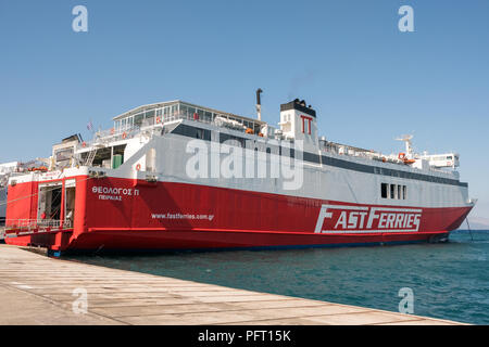 Rafina, Greece - May 15, 2018: FastFerries company boat arriving to the port of Rafina. FastFerries company is one of the largest Greek shipping compa Stock Photo