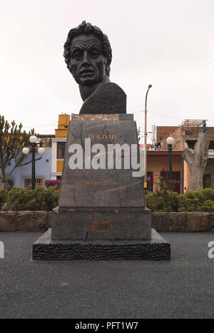 LIMA, PERU - AUGUST 4, 2010: A statue of Simon Bolivar in Plaza Bolivar, Pueblo Libre, Lima, Peru. Stock Photo