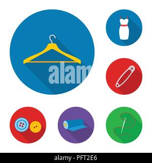 Atelier and sewing flat icons in set collection for design. Equipment and tools for sewing vector symbol stock  illustration. Stock Vector